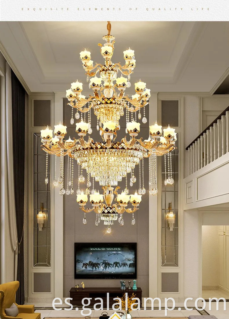 Jade natural de lujo europeo, lámpara de araña de cristal, faros de la sala de estar de villa